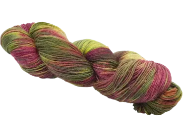 Sockenwolle handgefärbt in bordeaux-gelbgrün