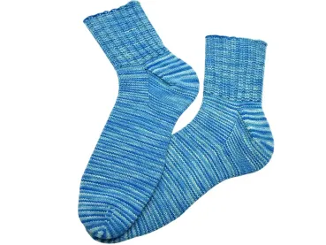 mittelblau-weiss-geringelte Socke Gr.45-46
